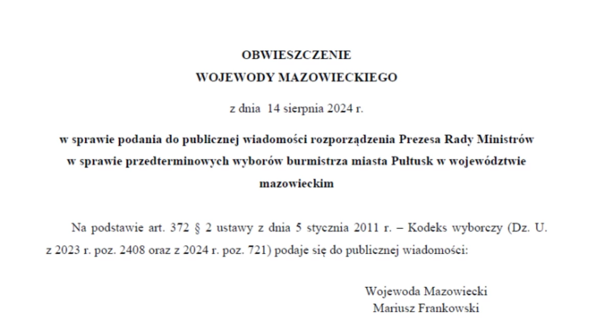 WIADOMOŚCI Z URZĘDU MIEJSKIEGO W PUŁTUSKU, Obwieszczenie - zdjęcie, fotografia
