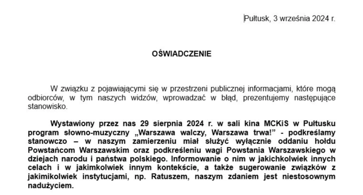 Społeczeństwo, Oświadczenie publikowane prośbę grupy teatralnej śledzia - zdjęcie, fotografia