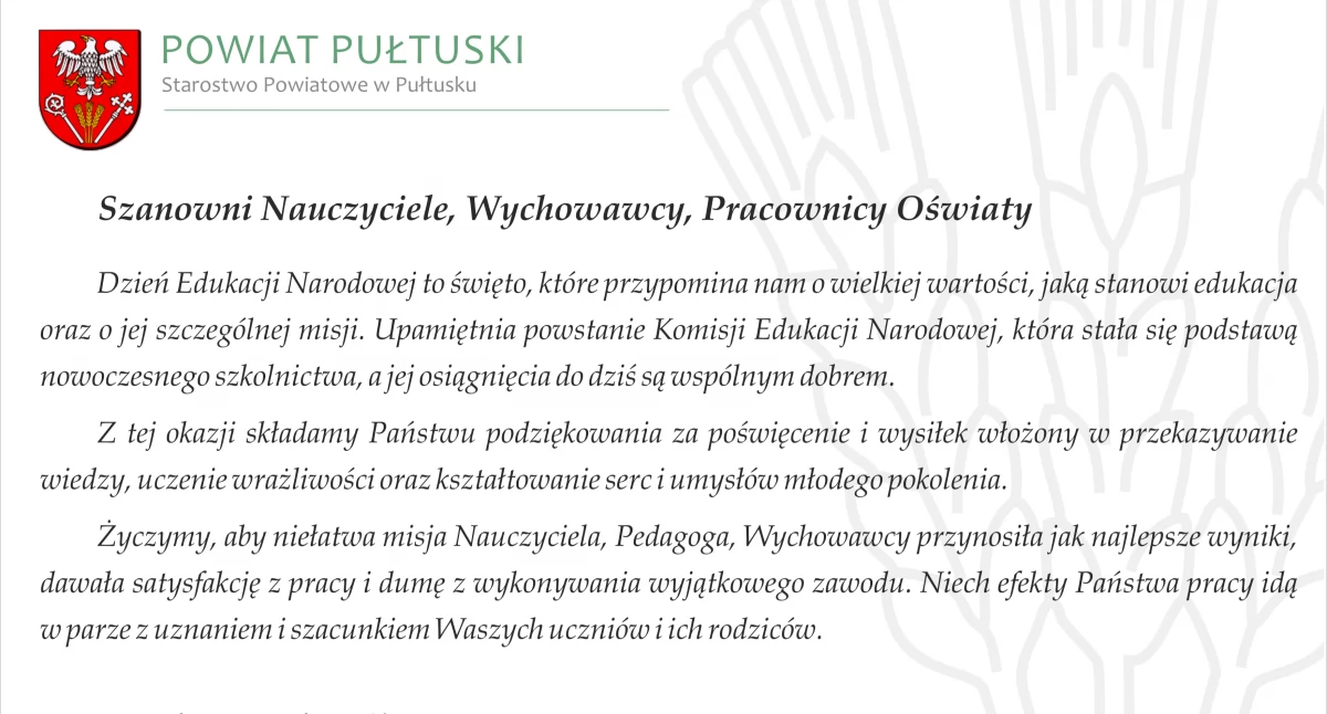 WIADOMOŚCI ZE STAROSTWA POWIATOWEGO, Życzenia - zdjęcie, fotografia