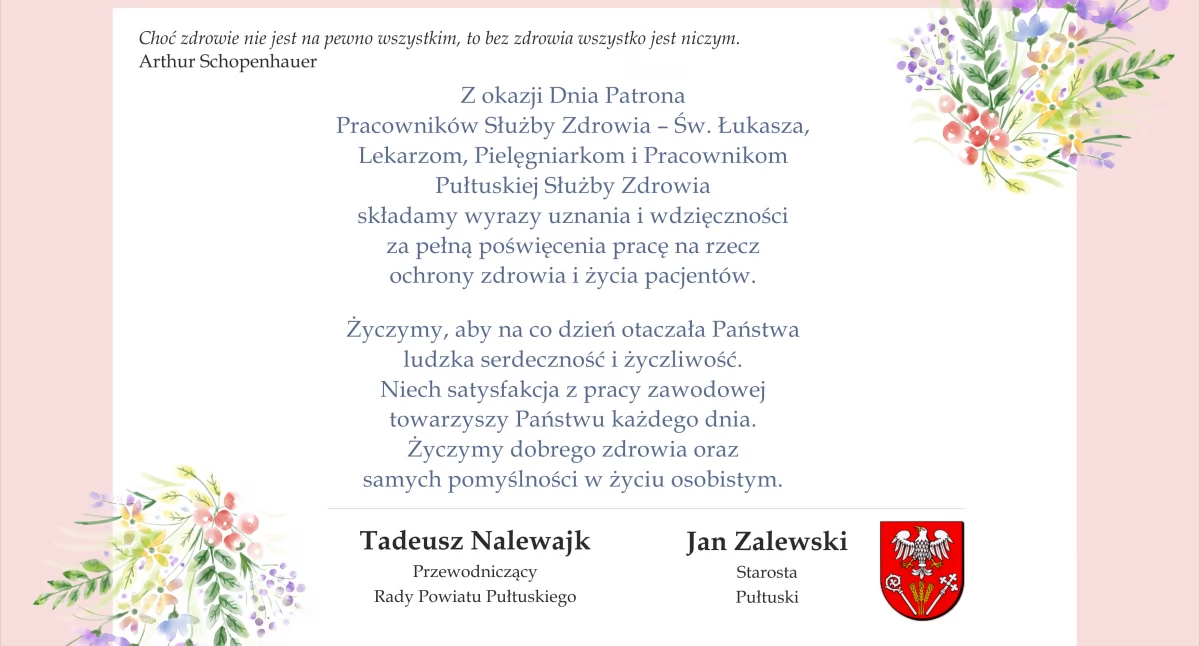 WIADOMOŚCI ZE STAROSTWA POWIATOWEGO, października Dzień Patrona Pracowników Służby Zdrowia - zdjęcie, fotografia