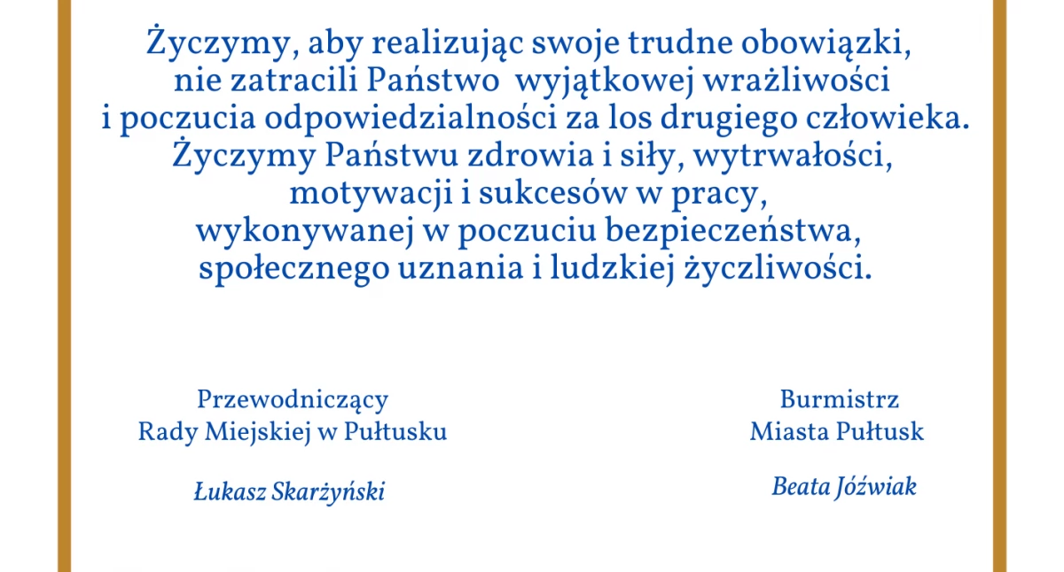 WIADOMOŚCI Z URZĘDU MIEJSKIEGO W PUŁTUSKU, Życzenia okazji Pracownika Socjalnego - zdjęcie, fotografia