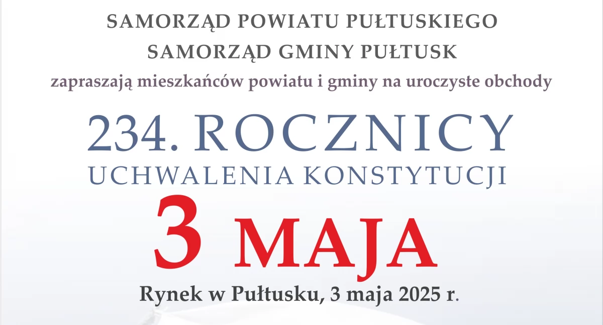 WIADOMOŚCI ZE STAROSTWA POWIATOWEGO, Zaproszenie obchody rocznicy uchwalenia Konstytucji - zdjęcie, fotografia