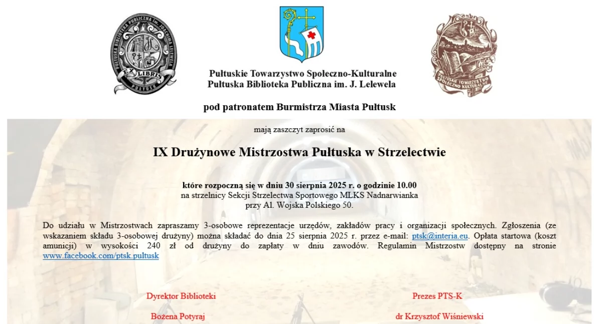 Zaproszenia, Zapraszamy Drużynowe Mistrzostwa Pułtuska Strzelectwie - zdjęcie, fotografia
