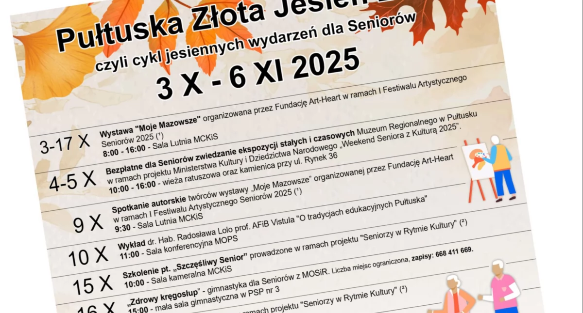 Kultura, „Pułtuska Złota Jesień 2025” jesienny kalendarz wydarzeń myślą seniorach - zdjęcie, fotografia