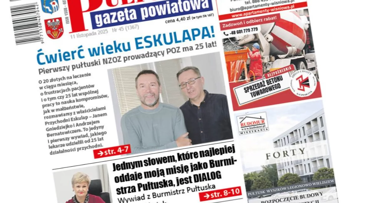 45 numer Pułtuskiej Gazety Powiatowej wyjątkowo od poniedziałku