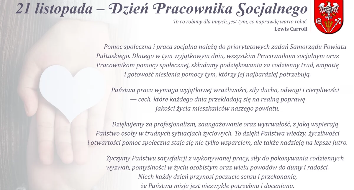WIADOMOŚCI ZE STAROSTWA POWIATOWEGO, Dzień Pracownika Socjalnego życzenia - zdjęcie, fotografia