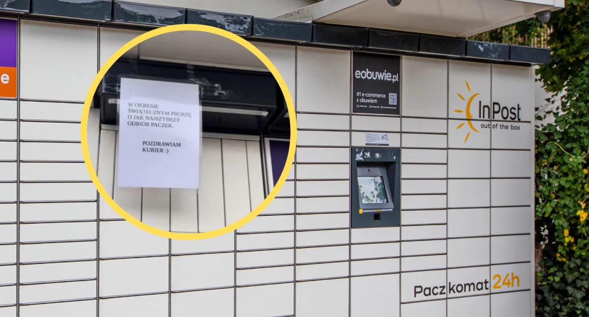 Społeczeństwo, Kurier nakleił kartkę paczkomat Miał prośbę klientów  - zdjęcie, fotografia