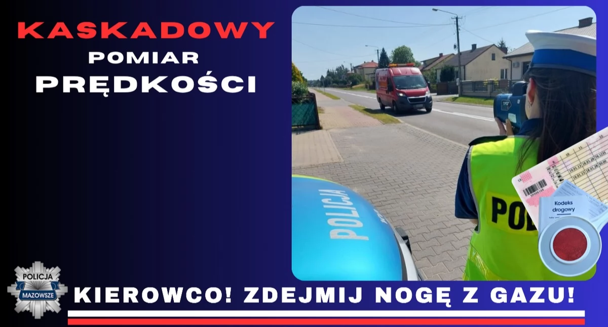 Policja, Kaskadowy pomiar prędkości Kierowco! Zdejmij nogę gazu! - zdjęcie, fotografia