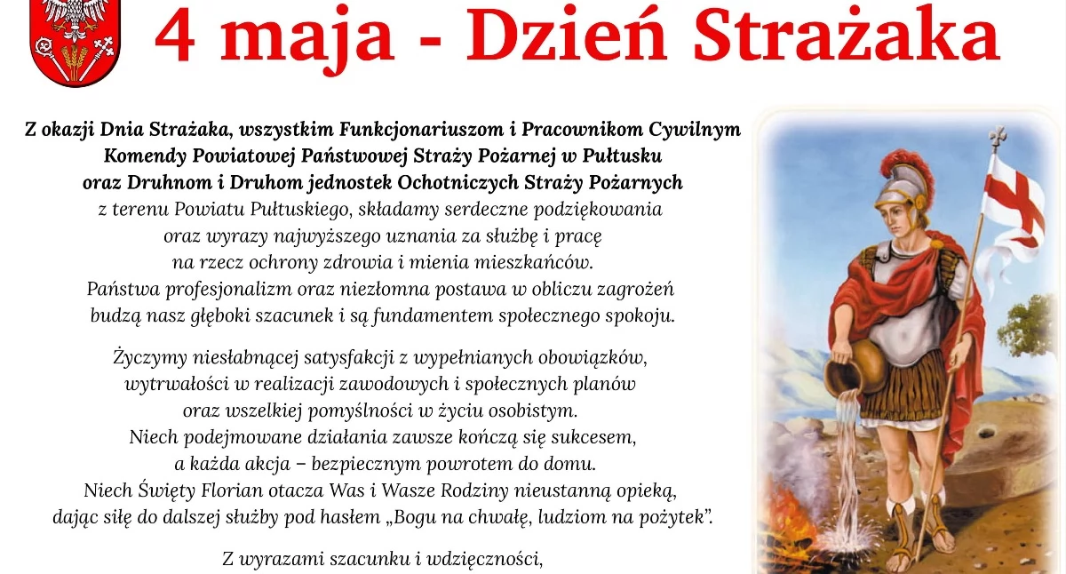 WIADOMOŚCI ZE STAROSTWA POWIATOWEGO, Dzień Strażaka życzenia - zdjęcie, fotografia
