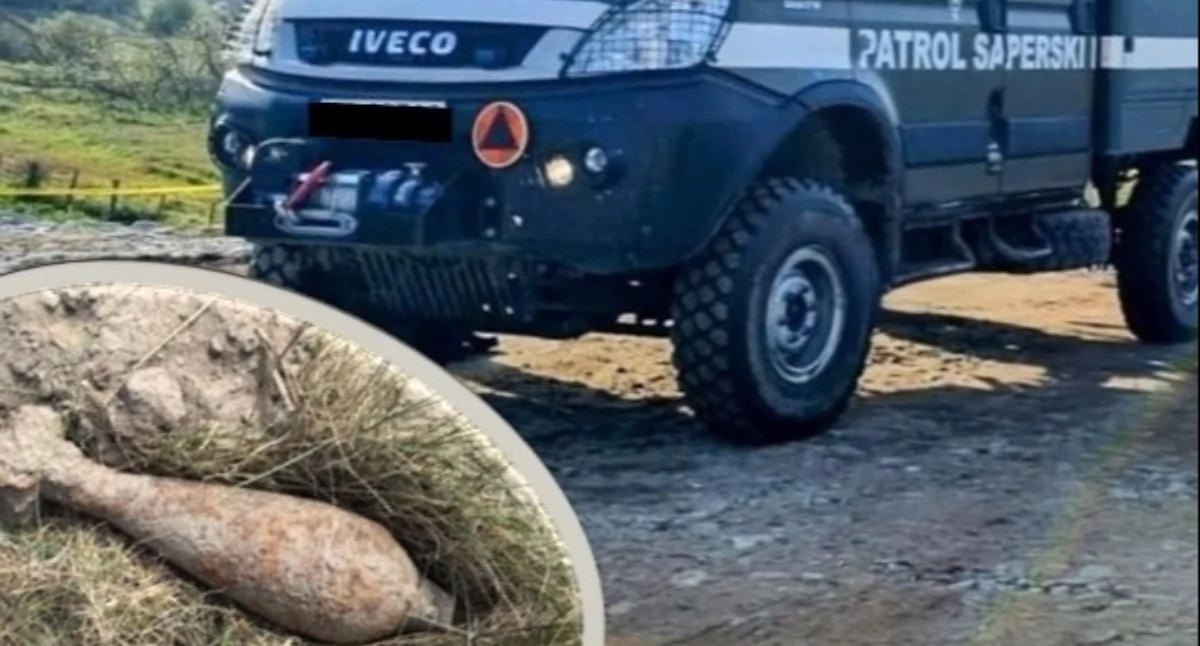 Policja, Groźne znalezisko gminie Pokrzywnica Pocisk artyleryjski Morach - zdjęcie, fotografia