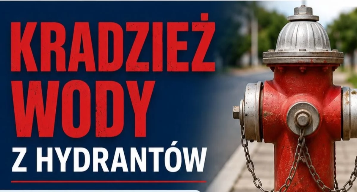 Komunikat, Ktoś kradnie wodę hydrantów - zdjęcie, fotografia