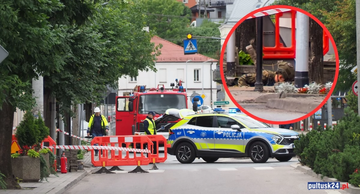 Policja, Niewybuch centrum Pułtuska! Mieszkańcy budynku ewakuowani! - zdjęcie, fotografia