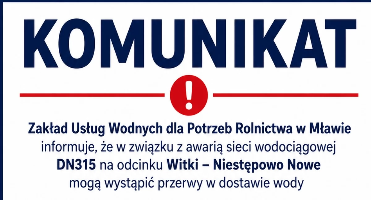 Komunikat, Awaria sieci wodociągowej gminie Pokrzywnica Możliwe przerwy dostawie - zdjęcie, fotografia