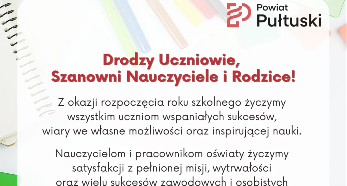 WIADOMOŚCI ZE STAROSTWA POWIATOWEGO, Życzenia okazji rozpoczęcia szkolnego - zdjęcie, fotografia