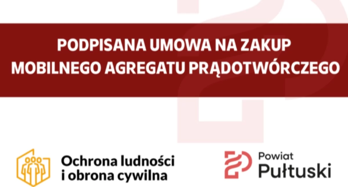 WIADOMOŚCI ZE STAROSTWA POWIATOWEGO, Podpisanie umowy zakup mobilnego agregatu prądotwórczego - zdjęcie, fotografia