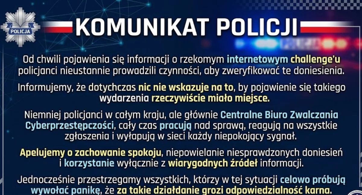 Za celowe wywoływanie paniki grozi odpowiedzialność karna. Oficjalny komunikat Policji