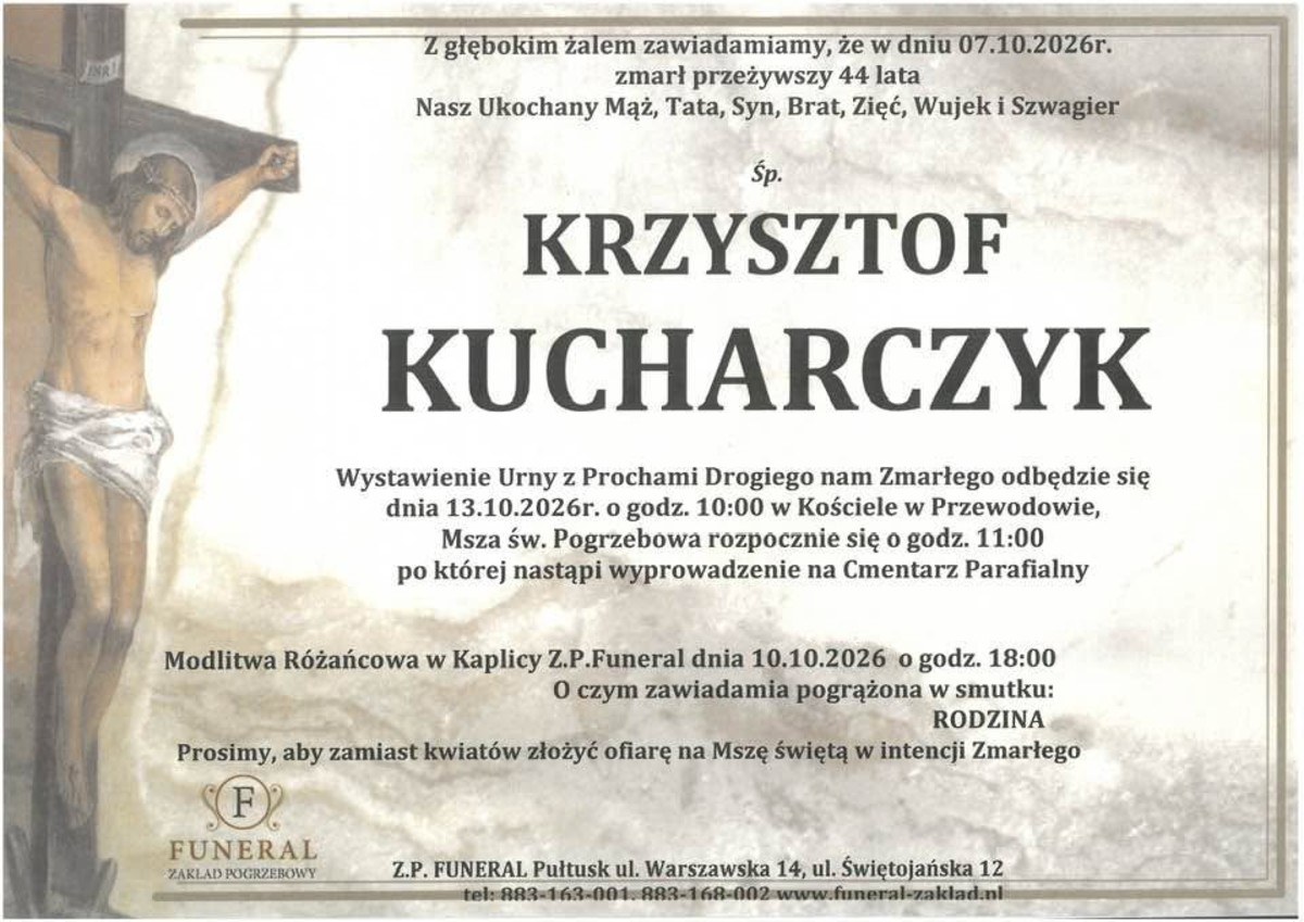 Nekrolog: śp. Krzysztof Kucharczyk, zm. 7 października 2026 r.