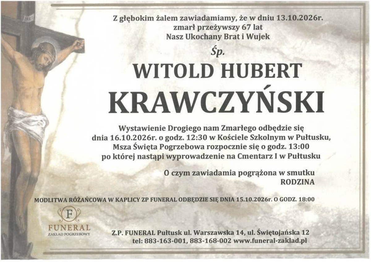 Nekrolog: śp. Witold Hubert Krawczyński, zm. 13 października 2026 r.