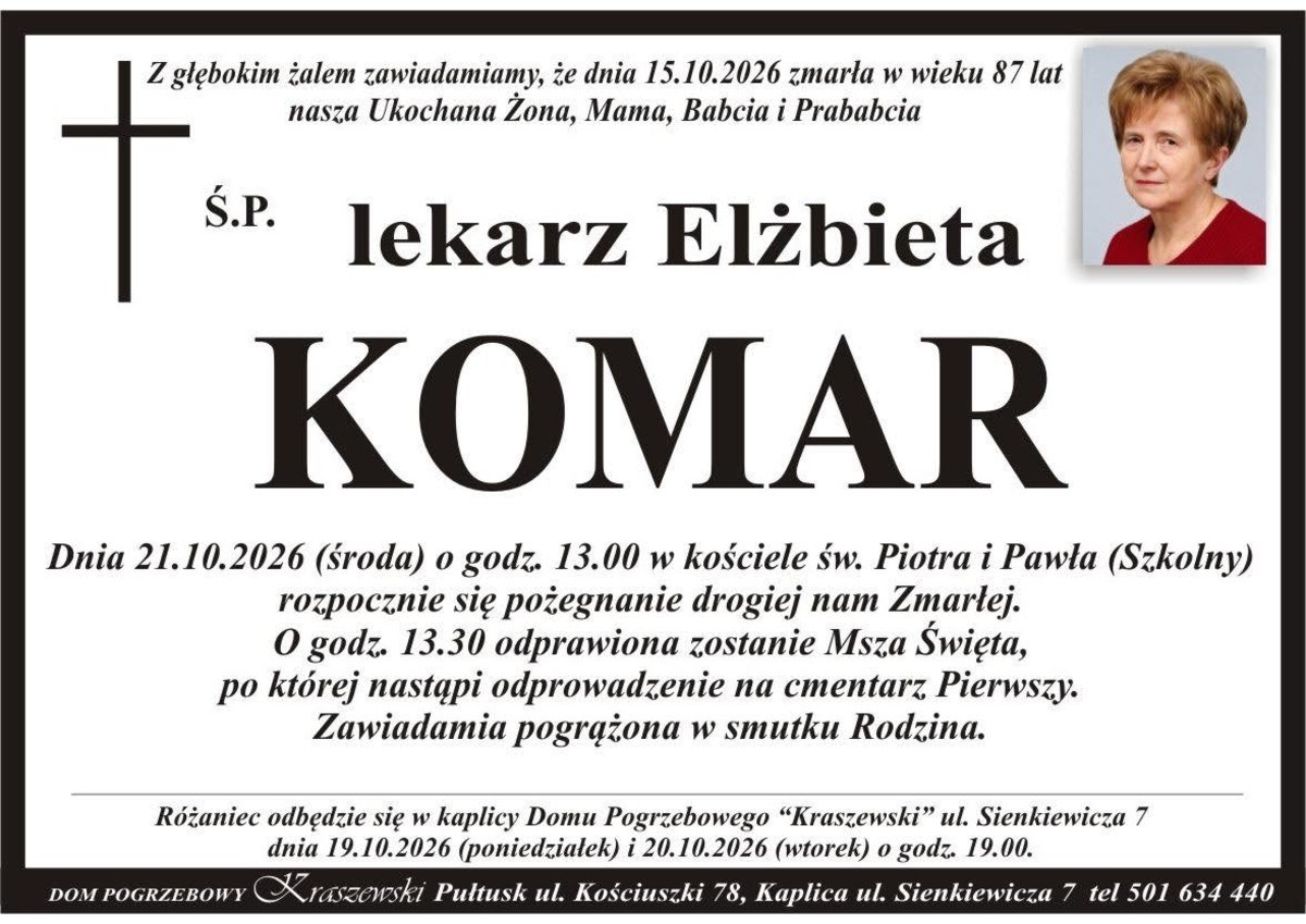 Nekrolog: śp. Elżbieta Komar, zm. 15 października 2026 r.