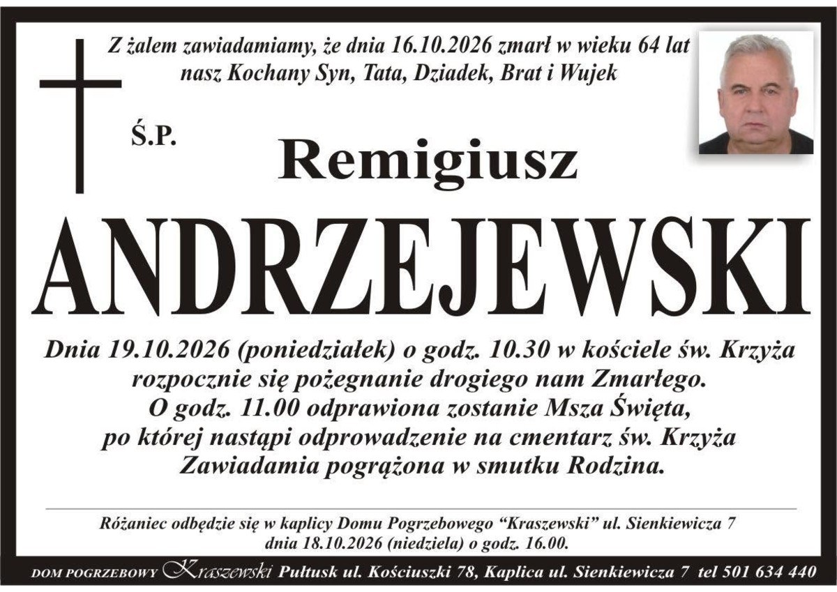 Nekrolog: śp. Remigiusz Andrzejewski, zm. 16 października 2026 r.