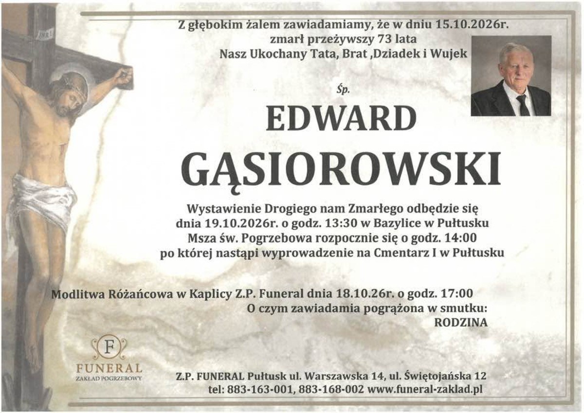 Nekrolog: śp. Edward Gąsiorowski, zm. 15 października 2026 r.
