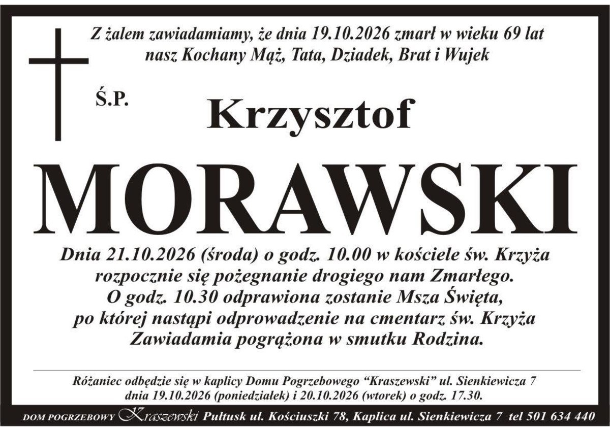 Nekrolog: śp. Krzysztof Morawski, zm. 19 października 2026 r.