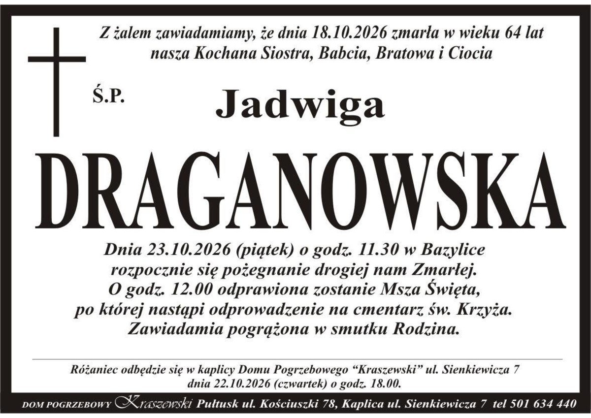 Nekrolog: śp. Jadwiga Draganowska, zm. 18 października 2026 r.