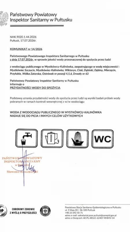   Dobra wiadomość dla mieszkańców gminy Zatory! Woda jest już bezpieczna