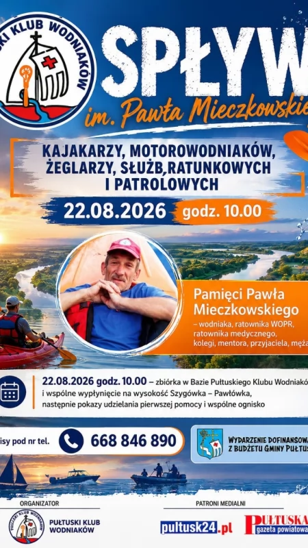 Sobota w kajaku - Pułtuski Klub Wodniaków zaprasza na Spływ Pamięci Pawła Mieczkowskiego
