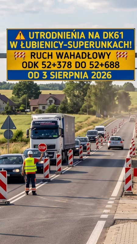 Uwaga kierowcy! Utrudnienia i ruch wahadłowy na DK61 w Łubienicy-Superunkach
