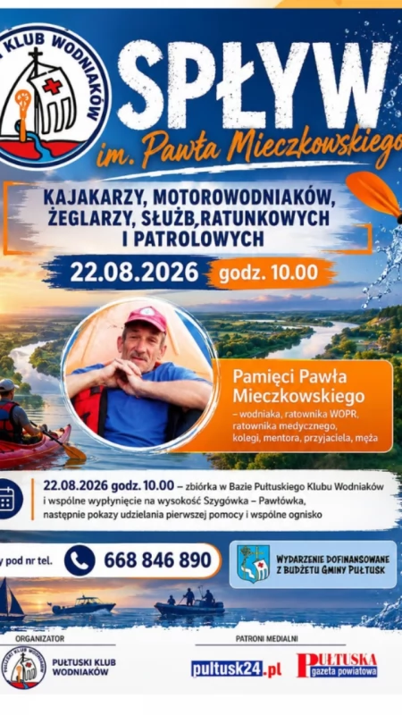 Pułtuski Klub Wodniaków zaprasza na Spływ im. Pawła Mieczkowskiego. Wydarzenie dla całej rodziny!