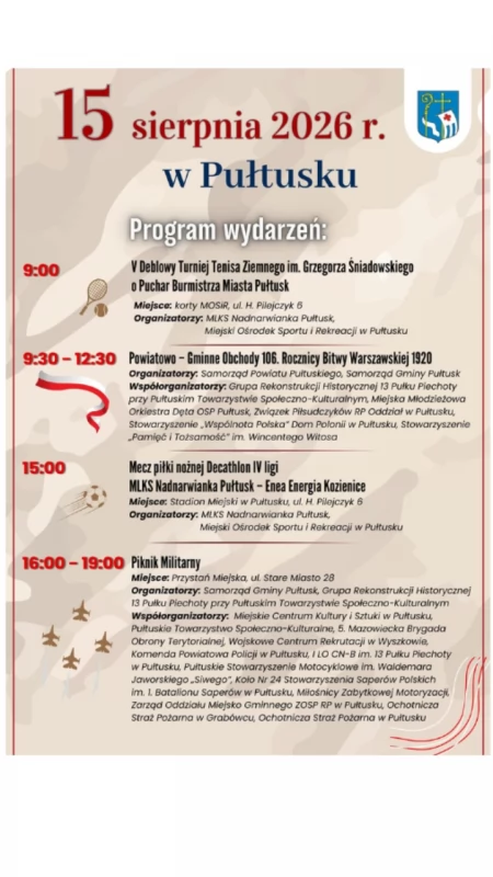 15 sierpnia w Pułtusku. Sprawdź program sobotnich wydarzeń