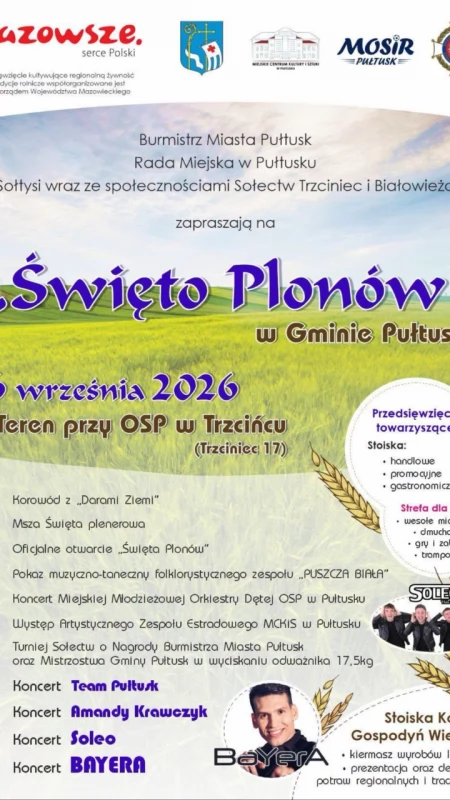 Dożynki Gminne: zagrają Soleo i BAYERA