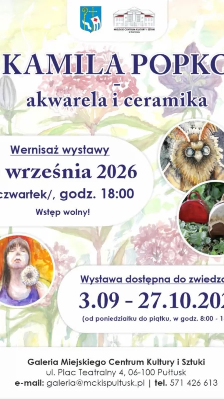 „Akwarela i ceramika”. Wystawa prac Kamili Popko w pułtuskiej Galerii MCKiS