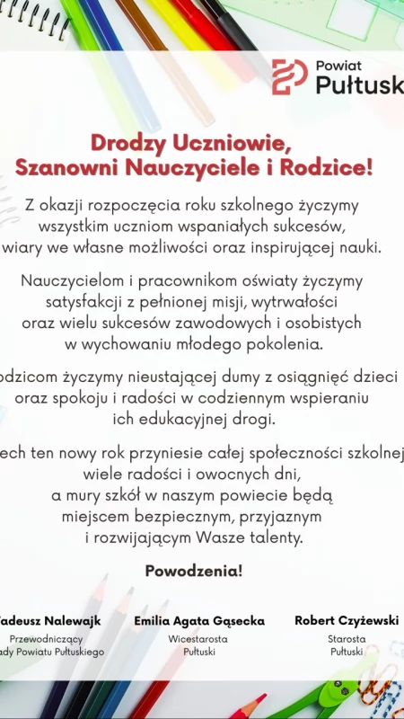 Życzenia z okazji rozpoczęcia roku szkolnego