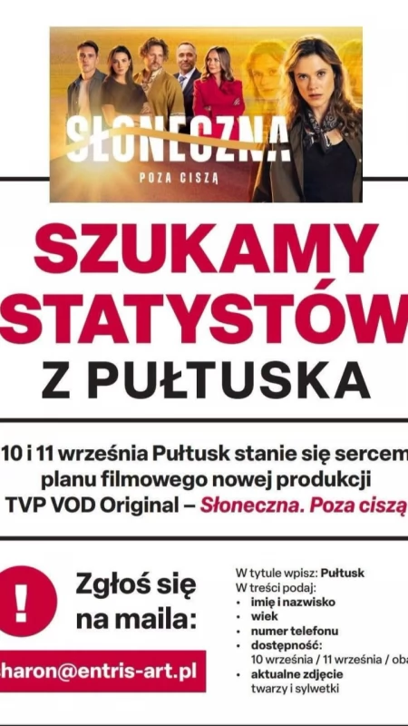Pułtusk planem filmowym TVP. Poszukiwani statyści!