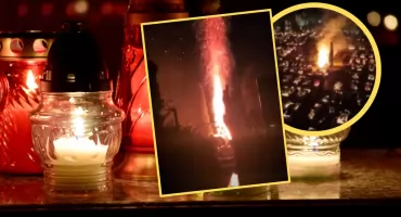 Wybuch znicza wywołał pożar na cmentarzu. Słup ognia sięgał 10 metrów 