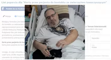 List poparcia dla „Karty praw pacjenta do kontaktu ze zwierzęciem towarzyszącym” 